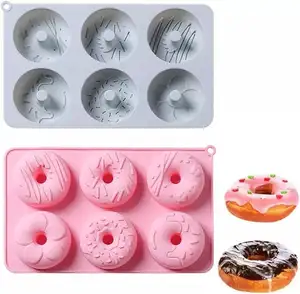 6 Cavity Round Shape Doughnut Maker Pan Silicone Cake Chocolate Donut Tray Baking Dessert Mold for Kitchen Tool