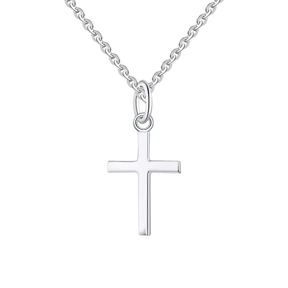 Simple Plain Silver Jewelry Collar Cruz 925 Sterling Silver Cross Pendant Necklace