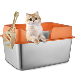 Edelstahl-Katzentoilette mit hohem Rand, Geruchs- und Fleckenabweisend, Rostfrei, Antihaftbeschichtete Glatte Oberfläche für Katzen und Kaninchen - Product Image 4