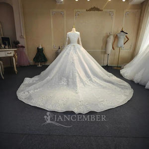 Vestido de Fiesta o Boda Largo hasta el Suelo, Estilo Imperio, con Encaje Color Marfil, Apliques de Cristal y Pedrería, para ANY34 Fashion Civil - Product Image 4