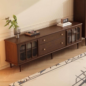 Meuble TV en bois massif de style mid-century, table basse combinée, salon, bar à domicile, villa, rangement, casier - Product Image 1