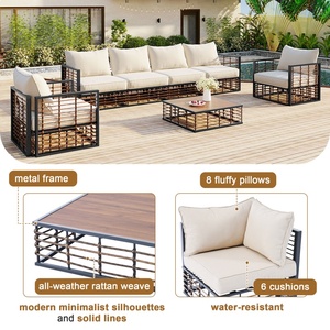 Muebles <span class=keywords><strong>de</strong></span> Jardín Modernos y Minimalistas para Todo Clima, Juego <span class=keywords><strong>de</strong></span> Sofás Seccionales <span class=keywords><strong>de</strong></span> 7 Piezas con Cojines Gruesos <span class=keywords><strong>de</strong></span> Metal para Patio - Product Image 2