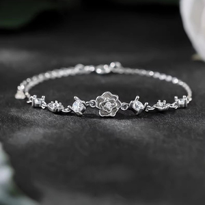 <span class=keywords><strong>Bracciale</strong></span> di Lusso in <span class=keywords><strong>Argento</strong></span> Sterling con Zirconi a Forma di Camelia, Gioiello Regalo per Ragazze - Product Image 1