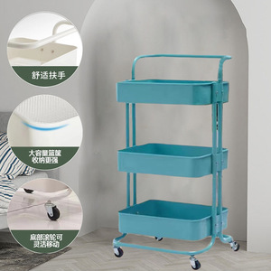Chariot utilitaire polyvalent à 3 niveaux avec roues en métal Chariot de service de cuisine à domicile avec grand rangement - Product Image 2
