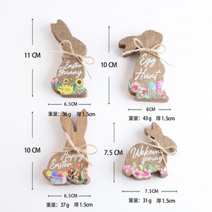 Ensemble de 4 décorations de Pâques en MDF en forme de lapin, faites à la main, décoration de printemps pour intérieur - Product Image 3