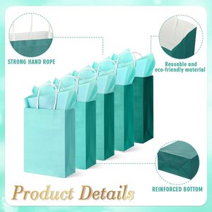 Sacchetti Regalo in Carta Kraft Biodegradabile Ecologica Blu <span class=keywords><strong>Teal</strong></span> Personalizzati con Manici, Vendita all'Ingrosso - Product Image 3