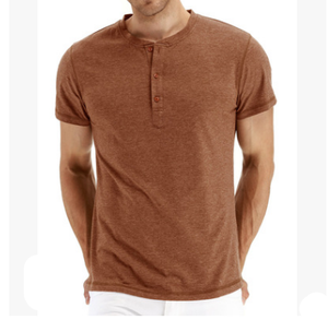 T-shirts manches courtes coupe ajustée décontractée pour homme Chemises en coton à trois boutons - Product Image 5