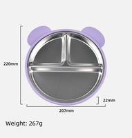 Vaisselle pour enfants en silicone et acier inoxydable 304, cuillère et fourchette pour bébé, gobelet d'apprentissage, bol à ventouse, assiette compartimentée avec coque en silicone amovible