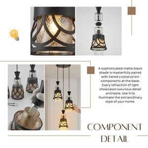 Lustre en cristal noir mat de qualité supérieure, en forme de cloche, à 3 lumières, pour salle à manger - Product Image 5