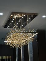 Lustre en cristal LED d'intérieur moderne et personnalisé-Base en métal avec pierres précieuses jaunes pour la décoration de la maison, du hall de l'hôtel et de la villa