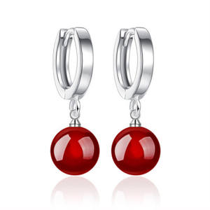 Boucles d'oreilles pendantes en argent sterling 925 pour femmes, pierre d'agate rouge française rétro en gros, Amiee, 8/10/12 mm - Product Image 1