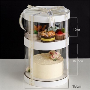 Caja para Cupcakes Blanca de Doble Capa para Fiestas de Cumpleaños, Caja para Pastel Transparente de PET de Lujo con Cinta de Seda - Product Image 3