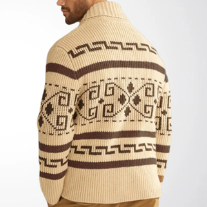 <b>Men's</b> Jacquard Knit <b>Cardigan</b> Sweater Turn-Down Collar <b>Long</b> Sleeve Zip Up Pattern Pullover <b>for</b> Autumn Winter - Product Image 3