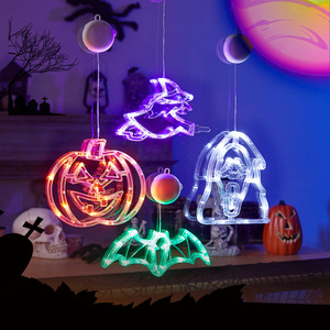 Lampes LED suspendues pour fenêtre d'Halloween : citrouille, araignée, chauve-souris, fantôme, sorcière – Décoration de fête avec ventouse - Product Image 4