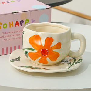 Tazza da caffè e piattino in porcellana moderna dipinti a mano regalo per un amico tazza da tè pomeridiano di alto valore - Product Image 2