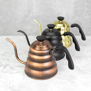 Bouilloire à café manuelle en acier inoxydable de 1200 ml en forme de nuage avec bec col de cygne, couvercle isotherme et poignée vintage en bakélite pour le café à verser - Product Image 2
