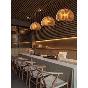 Japanese Retro Wooden Pendant <b>Light</b> Round E27 LED Bedroom <b>Dining</b> Room Chandelier - Product Image 4