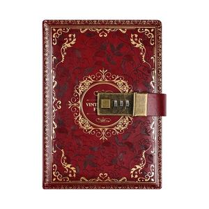 Cuaderno Retro Vintage B6 de Cuero PU con Tapa Dura y Cierre de Contraseña, Páginas Gruesas, 100 Hojas, Encuadernado Cosido, Múltiples Diseños, Agenda de Oficina - Product Image 1