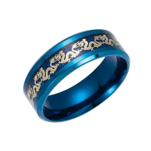 西方热卖复古戒指中国龙不锈钢戒指时尚饰品2024批发
