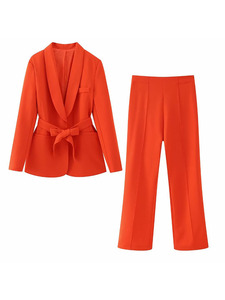ZATRHMBM Blazer Naranja Chic de Moda para <span class=keywords><strong>Mujer</strong></span> 2023 con Cinturón Vintage de Manga Larga Tops de <span class=keywords><strong>Mujer</strong></span> - Product Image 5