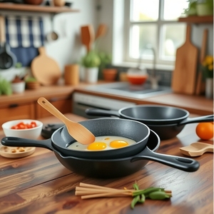 Petite poêle à fond plat en <span class=keywords><strong>fonte</strong></span> ensemble de 3/4/5 pièces poêle à omelette domestique à l'<span class=keywords><strong>ancienne</strong></span> couvercle de marmite à gaz et à induction - Product Image 4