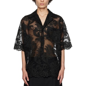 Di alta qualità estate uomini Casual lusso <span class=keywords><strong>Tulle</strong></span> e pizzo camicia produttore su maniche corte camicie nere trasparenti per gli uomini - Product Image 1