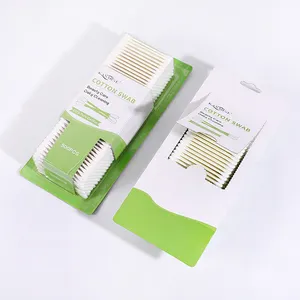 Kundendefinierte umweltfreundliche Doppelkopf-Packung 500 Stück Papier Stick Baumwollknospen mit Saugkarte
