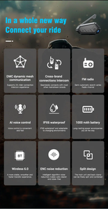 Auriculares Inalámbricos para Casco de Motocicleta V1, Compatibles con 24 Personas, Intercomunicador Inalámbrico DMC para Grupos de Marcas Diversas, con Radio FM - Product Image 3