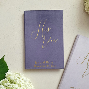 Livres de vœux personnalisés de luxe en carton rigide bleu et rose avec feuille d'or pour lui et elle, invitations de mariage en velours - Product Image 5