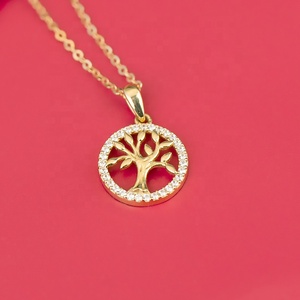 Nuovo coreano 14k oro INS stile semplice collana in <span class=keywords><strong>argento</strong></span> Sterling da donna con ciondolo a forma di albero rotondo S925 - Product Image 6