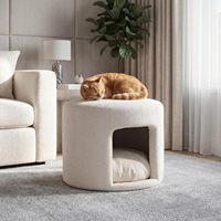 HANYEE Pouf rond en tissu avec niche pour chat, tabouret pour animaux de compagnie avec coussin pour salon