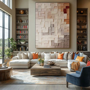 Grande <span class=keywords><strong>peinture</strong></span> murale <span class=keywords><strong>abstraite</strong></span> moderne Wabi Sabi verticale beige et marron sur toile pour la maison et la galerie - Product Image 3