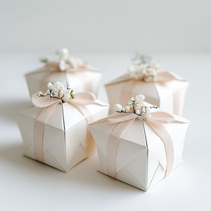 Handmade Ivory Rigid Gift <b>Boxes</b> Square Shape With Ribbon Bow <b>Floral</b> Decoration For Gift And Craft Packaging - Product Image 1