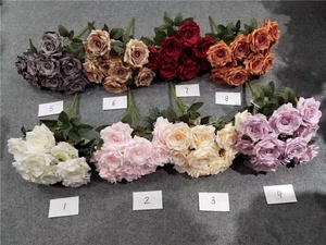 Ramos de <span class=keywords><strong>flores</strong></span> artificiales de seda blanca para boda, 9 cabezas, rosas, precio mayorista de fábrica, para decoración del hogar - Product Image 3