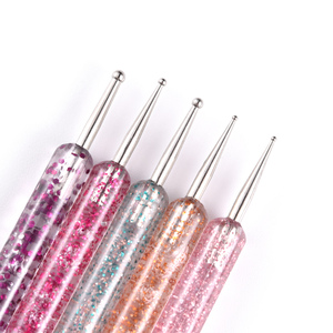 Lot de 5 pinceaux de luxe double-embout pour nail art, 2 modes d'utilisation, manche en cristal, stylo professionnel pour points de strass, manucure - Product Image 4
