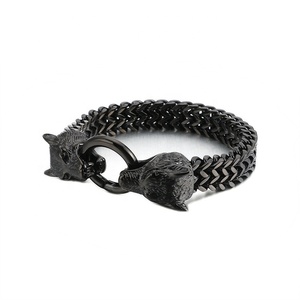 Pulsera <span class=keywords><strong>de</strong></span> acero inoxidable con cabeza <span class=keywords><strong>de</strong></span> <span class=keywords><strong>Lobo</strong></span> y León, brazalete <span class=keywords><strong>de</strong></span> cadena <span class=keywords><strong>de</strong></span> doble capa, chapado en oro, 316L - Product Image 5