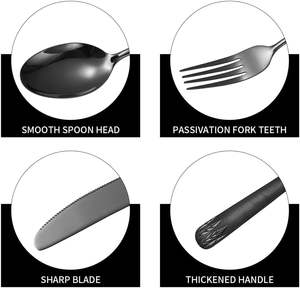 Ensemble de couverts de style occidental en acier inoxydable 304 argenté, résistant au lave-vaisselle, ensemble noir de 20 pièces pour la cuisine et la restauration - Product Image 3
