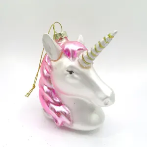 Ornamen hewan Unicorn, hiasan kaca gantung pohon Natal hadiah rumah