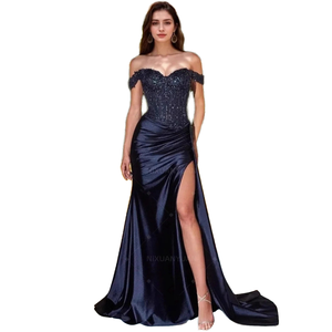 Blue Dress for Wedding Guest - Navy Blue A-Line Gown