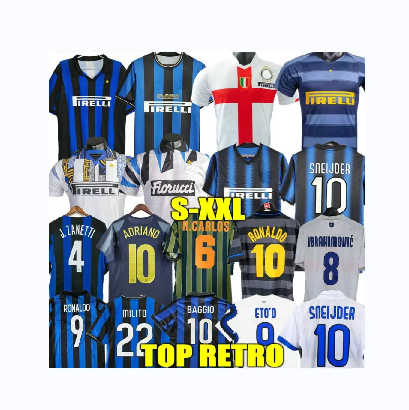 MILITO SNEIJDER ZANETTI jersey sepak bola Milan Retro, jersey sepak bola Eto'o, Djorkaeff Baggio ADRIANO BATISTUTA Parts RONALDO R. Memanjat