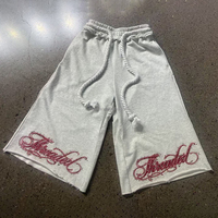 Shorts Bermuda Premium pour Homme, Style Streetwear, Coupe Ample, avec Cordon de Serrage en Corde Tressée Épaisse, Lettre 3D en Strass et Ourlet Brut