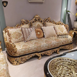 Juego de sofás seccionales de cuero de madera maciza tallada de estilo europeo de lujo, esponja rectangular de tres plazas para el hogar, Hotel, sala de estar - Product Image 2