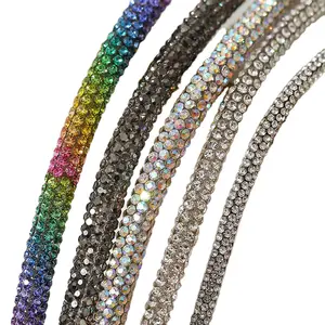 Cordón con diamantes de imitación de cristal para zapatos, cuerda de 6 filas de colores para accesorios de calzado