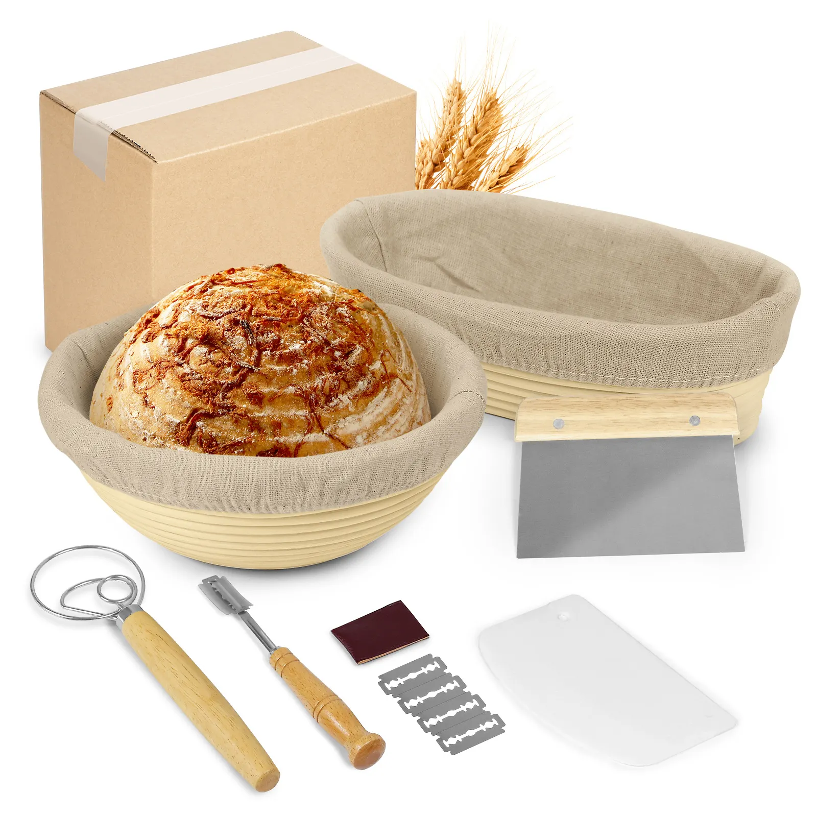 Conjunto de cestas redondas de rattan para tecelagem de pão e fermentação - assadeira, secagem, armazenamento, acessórios de cozinha, ferramentas para bolos