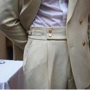 Costume d'affaires italien pour <span class=keywords><strong>homme</strong></span>, coupe ajustée, motif pied-de-poule, croisé, avec pantalon à braguette zippée, pour banquets et mariages, en liquidation à prix réduit - Product Image 5