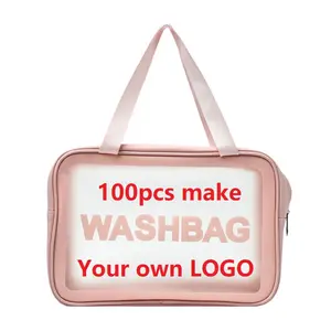 Wholesale Or 300 pcs Make Your LOGO Waterproof Beach Wash bag Pouch Travel PVC Brush Toiletry Makeup Bag Washbag Cosmetic Bags