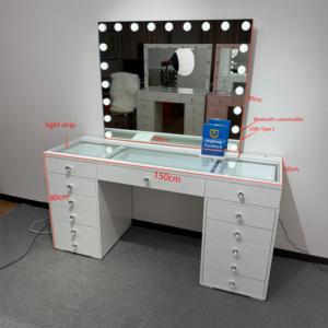 Nhà Máy Bán buôn nhân đôi tủ quần áo Bảng trang điểm <span class=keywords><strong>Vanity</strong></span> với đèn Gương tủ quần áo bàn trang điểm với gương và ngăn kéo - Product Image 4