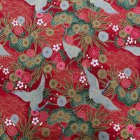 Kain Katun Gaya Jepang Populer 250g/m 150cm Motif Bunga Crane Indah untuk Rok Wanita, Piyama, Celana
