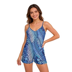 Promozione Dropship: Tute Estive Blu per Donne, Jumpsuit Corto <span class=keywords><strong>Oversize</strong></span> con Stampa a Foglie, Salopette con Spalline Sottili e Tasche - Product Image 1