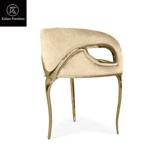 Ghế ăn sang trọng thoải mái chân kim loại mạ vàng nội thất gia đình ghế ăn bọc nhung màu be ghế ăn hiện đại biệt thự - Product Image 1